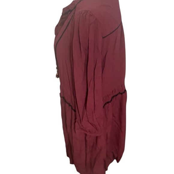 Anthropologie Maeve Boho Burgundy Galan Tassel Shirt Dress large - Picture 5 of 14